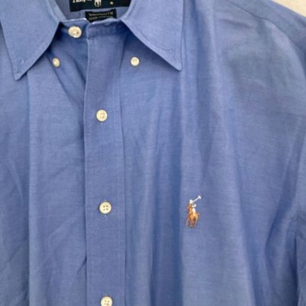 Ralph Lauren Mens Shirt Size 17-35 Yarmouth Long Sleeve Button Down Solid Blue